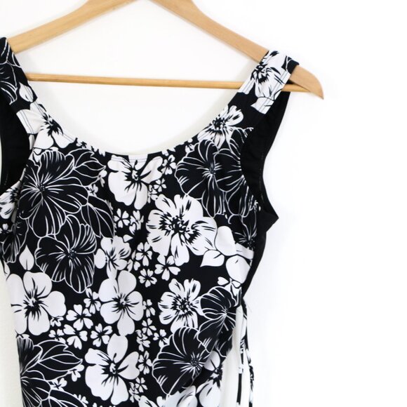 *Shore Shapes Black and White Tropical Floral Print One Piece Bathing Suit - Picture 4 of 9